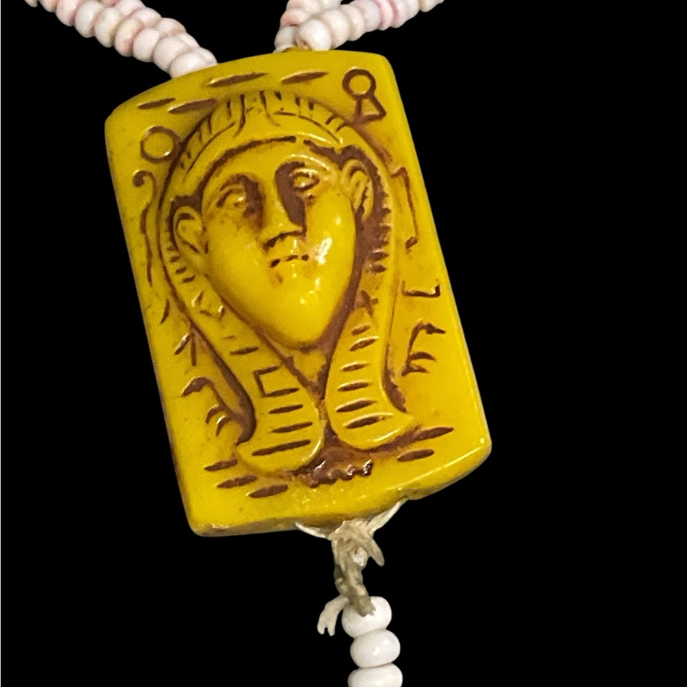 Antique NEIGER BROS Czech Glass Yellow White Egyptian Revival 1920's Necklace - Picture 5 of 11